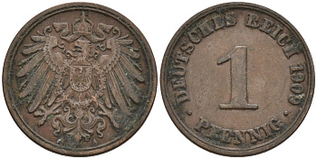 Германия 1 пфенниг 1909 A KM 10, J. 10 медь 4576-113
