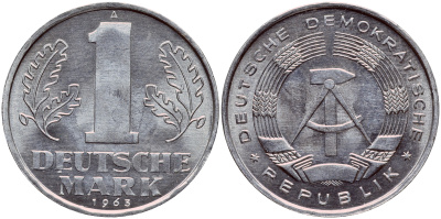 ГДР 1 МАРКА 1963 А KM 13 алюминий UNC 1523-123