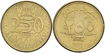 Ливан 250 ливров 1996 кедровое дерево KM 36 латунь UNC 4511-815