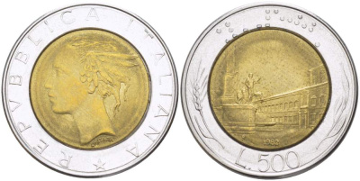 Италия 500 лир 1982 R, Квиринальский дворец в Риме KM 111 биметалл 4523-834