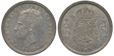 Испания 50 песет 1975 (80) Хуан Карлос I (1975-2001) KM 809 медно-никель 4125-313