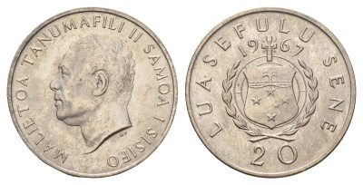 Самоа 20 сене 1967 год-тип KM 5 медно-никель UNC 176-243