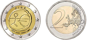 Ирландия 2 евро 2009 10 лет монетарной политики и введения евро KM 62 биметалл UNC M45-02