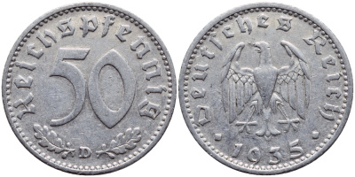 Германия 50 рейхспфеннигов 1935 D KM 87, J.368 алюминий 4391-1137