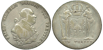 ПРУССИЯ 1 ТАЛЕР 1793 A, ФРИДРИХ ВИЛЬГЕЛЬМ II (1786-1797) KM 360.1, Dav. 2599 серебро 00-00-00
