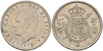Испания 5 песет 1975 (80) Хуан Карлос I (1975-2014) KM 807 медно-никель 4155-717