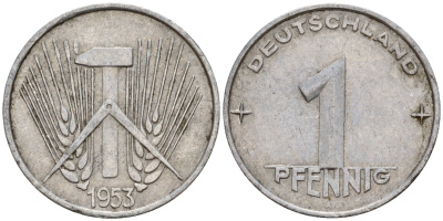 ГДР 1 пфенниг 1953 A KM 5 алюминий 201-332
