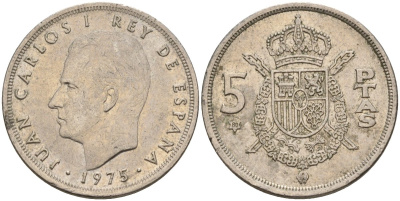 Испания 5 песет 1975 (80) Хуан Карлос I (1975-2014) KM 807 медно-никель 4155-717