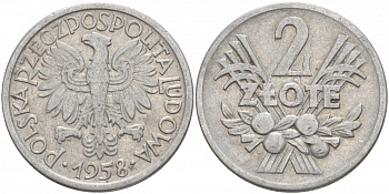 Польша 2 злотых 1958 MW KM 46, Parchimowicz 216a алюминий 4545-334