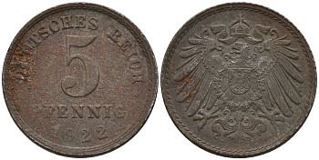 Германия 5 пфеннигов 1922 KM 19, J. 297 железо 4151-644