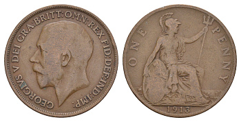 Великобритания 1 пенни 1913 Георг V (1910-1936) KM 810, Spink 4051 бронза 114-135