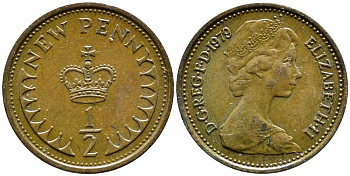 Великобритания 1/2 пенни 1979 Елизавета II (1952-2022) KM 914, Spink 4239 бронза 4392-161