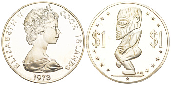 Острова Кука 1 доллар 1978 250 лет со дня рождения Джеймса Кука, тираж 6.287 экземпляров KM 7a медно-никель PROOF 1525-744