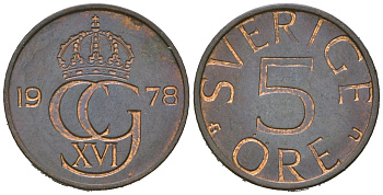 Швеция 5 эре 1978 Карл XVI Густав (1973- ) KM 849 медь-олово-цинк 4668-1223