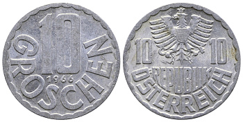 Австрия 10 грошей 1966 KM 2878 алюминий 53-1124