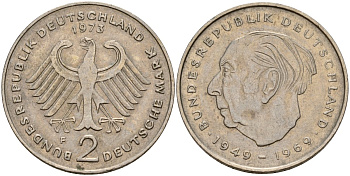 ФРГ 2 марки 1973 F, Конрад Аденауэр KM 124, J. 406 медно-никель 4159-1224