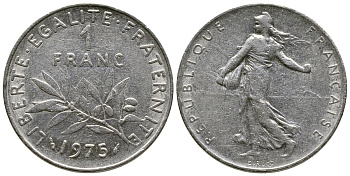 ФРАНЦИЯ 1 ФРАНК 1975 СЕЯТЕЛЬ KM 925.1 никель 93-1431