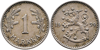 ФИНЛЯНДИЯ 1 МАРКА 1939 S KM 30 медно-никель 4388-954