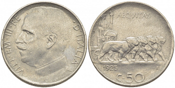 ИТАЛИЯ 50 ЧЕНТЕЗИМО 1925 R, ВИКТОР ЭММАНУИЛ, РУБЧАТЫЙ ГУРТ KM 61.2 никель 4448-245