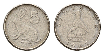 Зимбабве 5 центов 1982 рыжий кролик KM 2 медно-никель 4640-562