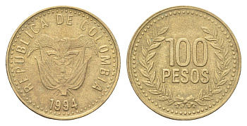 Колумбия 100 песо 1994 KM 285 латунь UNC 4662-632