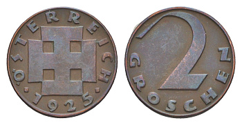 Австрия 2 гроша 1925 KM 2837 бронза 4160-815