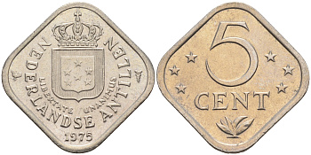 Нидерландские Антилы 5 центов 1975 Юлиана (1948-1980) KM 13 медно-никель 4595-435