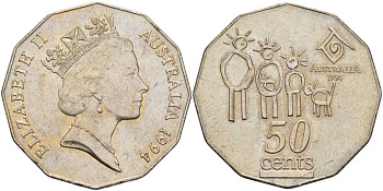 Австралия 50 центов 1994 Елизавета II (1952-2022), Международный год семьи KM 257 медно-никель UNC 107-213