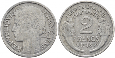 Франция 2 франка 1948 KM 886a 1 алюминий 4402-1134