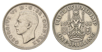 Великобритания 1 шиллинг 1948 Георг VI (1936-1952), Шотландский герб KM 864, Spink 4104 медно-никель 4182-236