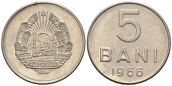 Румыния 5 бани 1966 год тип KM 92 сталь плакированная никелем 4564-641