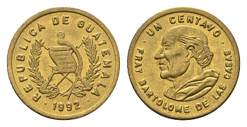 Гватемала 1 сентаво 1992 Бартоломео де лас Касас KM 275 латунь UNC 4668-744