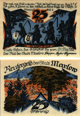 МАРЛОВ 25 ПФЕННИГОВ 1922 НОТГЕЛЬД, 31 МАЯ 1922, ЗЕМЛЯ МЕКЛЕНБУРГ ПЕРЕДНЯЯ ПОМЕРАНИЯ Grabowski 872.1 бумага 6318-40-2-1