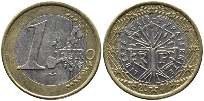 ФРАНЦИЯ 1 ЕВРО 2001 KM 1288 биметалл 4390-1256