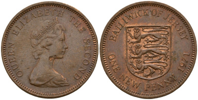 Джерси 1 новый пенни 1971 Елизавета II (1952-2022), герб KM 30 бронза 4156-957