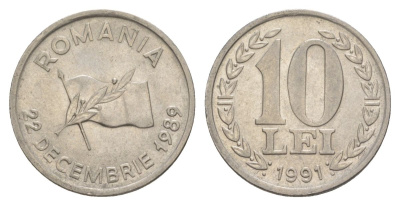 Румыния 10 леев 1991 годовщина революции KM 108 сталь плакированная никелем UNC 4635-221