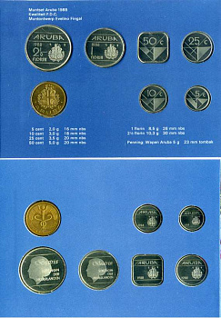 Аруба официальный набор из 6 монет 1989 в оригинальном буклете, с жетоном монетного двора KM MS4 UNC 5-4-1-8