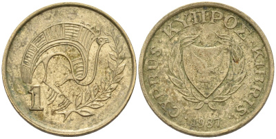 Кипр 1 цент 1987 KM 53.2 никель латунь 4174-1123