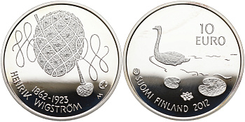 Финляндия 10 евро 2012 Хенрик Иммануэль Вигстрём, ювелир KM 179 серебро  PROOF 00-000-00