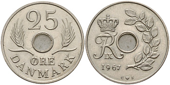 Дания 25 эре 1967 C;S, Фредерик IX (1947-1972) KM 855 медно-никель 4150-913