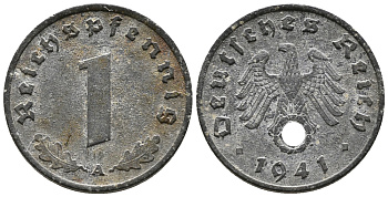 ГЕРМАНИЯ 1 РЕЙХСПФЕННИГ 1941 A KM 97, J. 369 цинк 39-1211