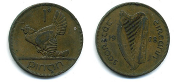Ирландия 1 пенни 1928 курица с цыплятами KM 3 бронза 57-726