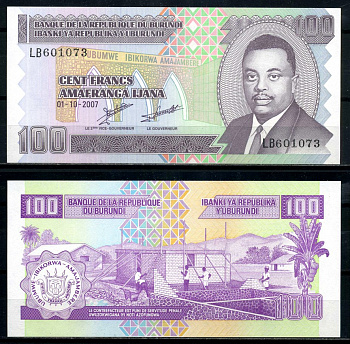 Бурунди 100 франков 2007 1 октября 2007 Pick 37f бумага UNC (пресс) 6317-41-2-2