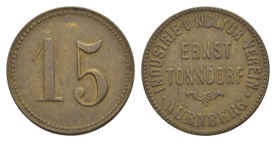 Нюрнберг 15 пфеннигов ND Промышленная и культурная ассоциация Эрнста Тонндорфа Men05 19160.1, Men18 23975.1 медь 1528-612