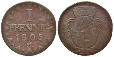 Саксония 1 пфенниг 1805 H KM 1000 медь 413-5844