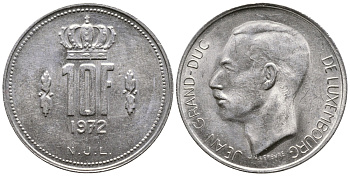 ЛЮКСЕМБУРГ 10 ФРАНКОВ 1972 KM 57 никель 4379-1246
