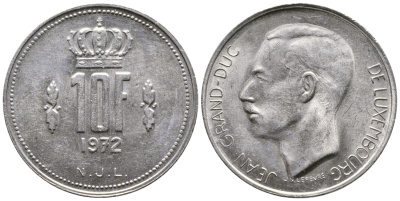 ЛЮКСЕМБУРГ 10 ФРАНКОВ 1972 KM 57 никель 4379-1246