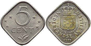 Нидерландские Антилы 5 центов 1971 Юлиана (1948-1980) KM 13 медно-никель 4398-216