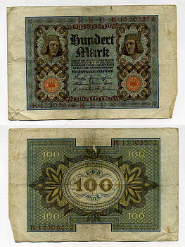 Германия 100 марок 1920 Бамбергский всадник, 8 цифр в номере Pick 69 b, Розенберг 69b бумага 8619-38-2-1