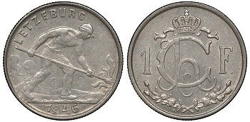 Люксембург 1 франк 1946 KM 46.1 медно-никель 4163-451